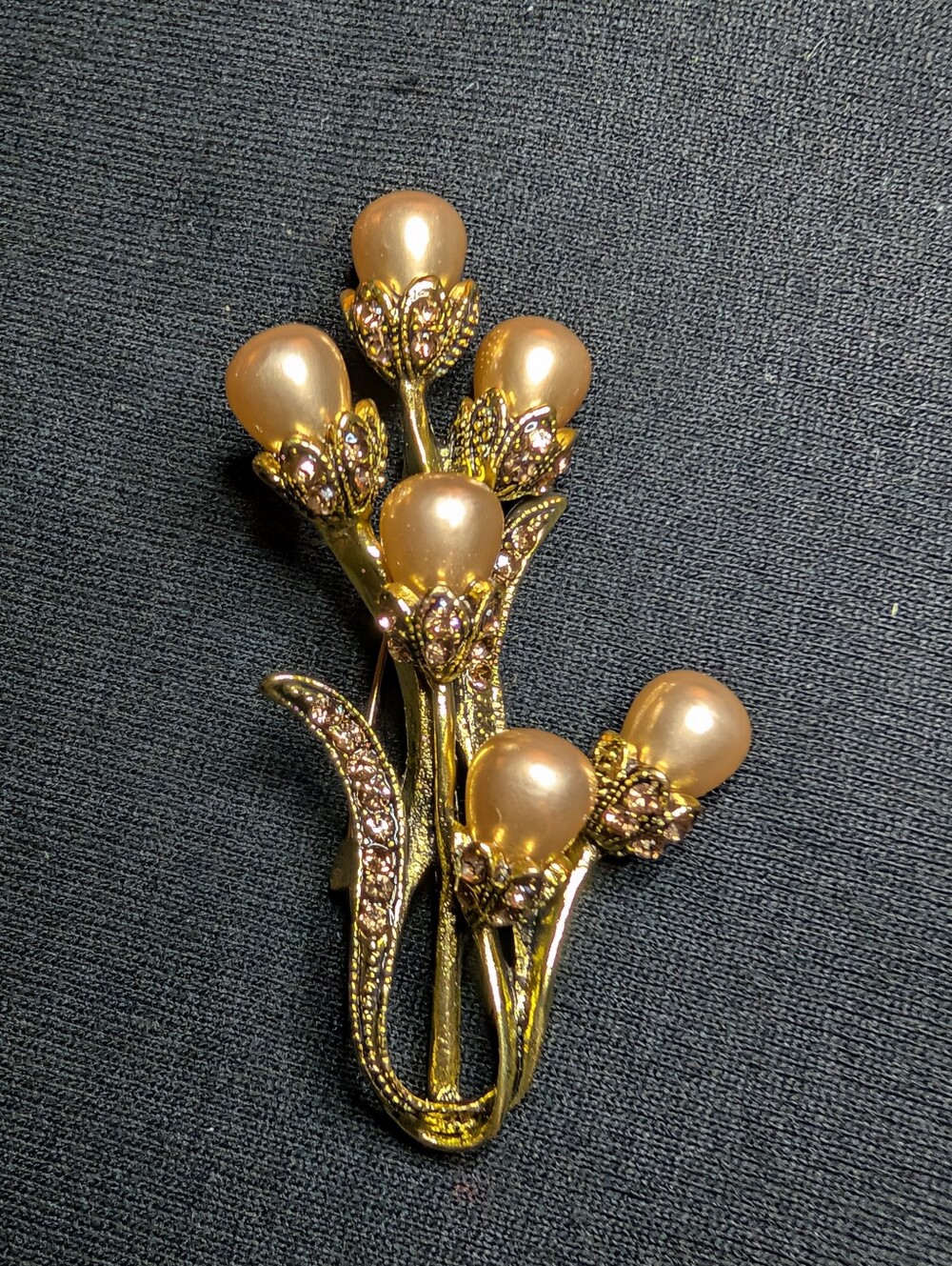 Gold-Tone Champagne Pearl Floral Brooch